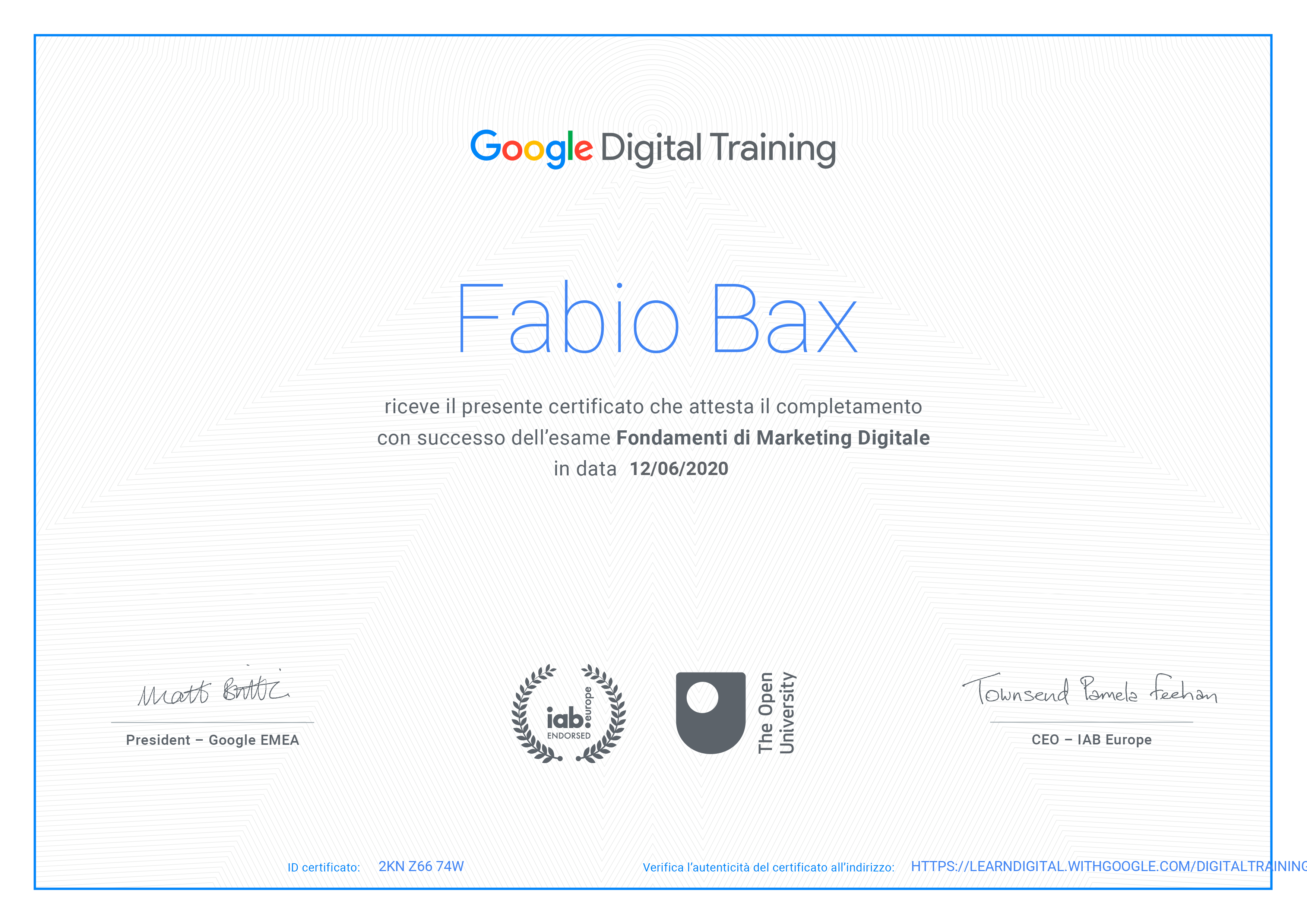 Certificazione Google Digital Training